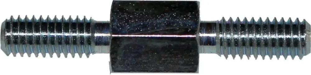 Wolf Distanzschraube mit zwei Gewinden, zur Montage geeignet. Metall, mittig mit einem geschlossenen Abschnitt verbunden. Ideal für verschiedene Anwendungen.